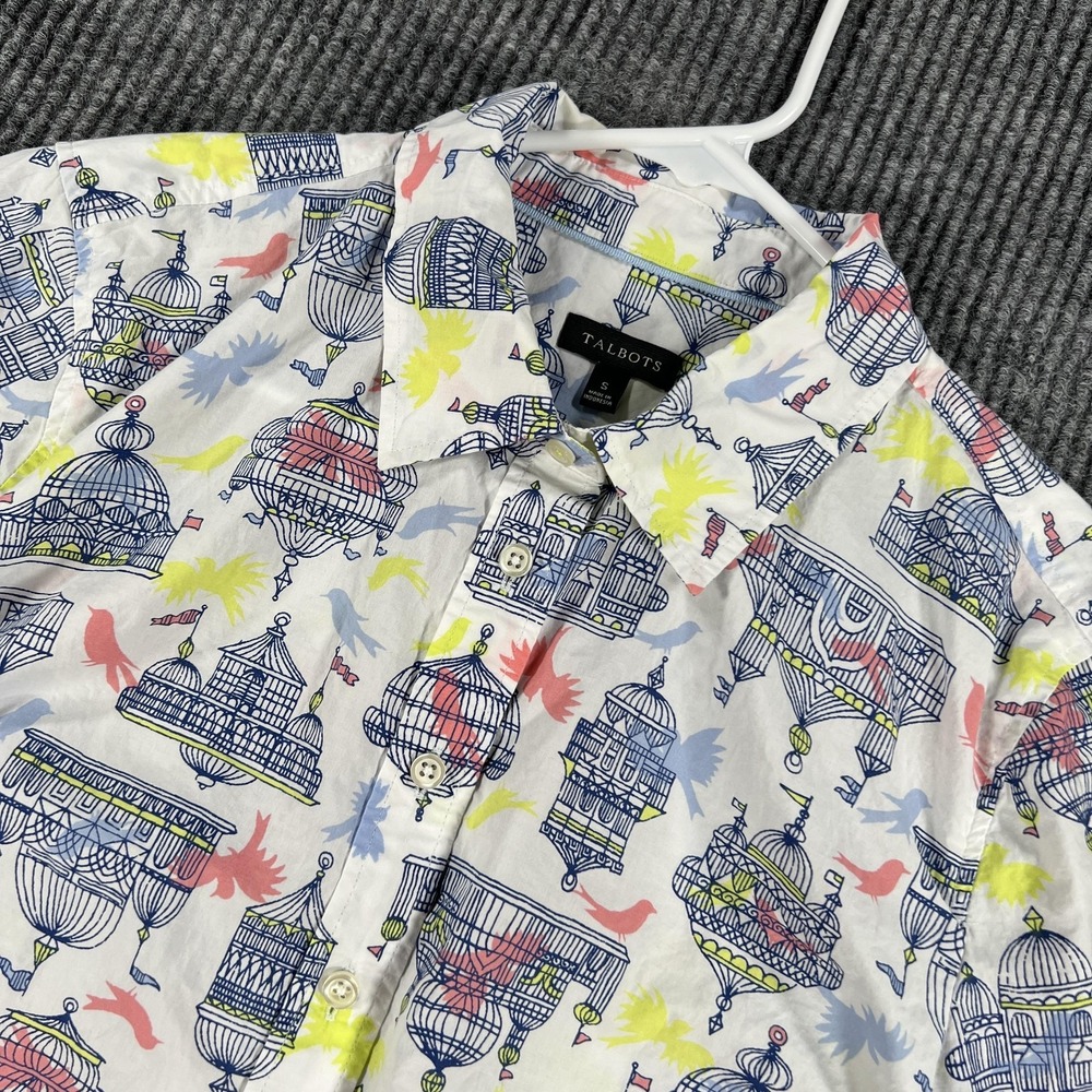 Talbots‎ Shirt Womens Small Birdcage Print Button Up Long Sleeve Blouse Top